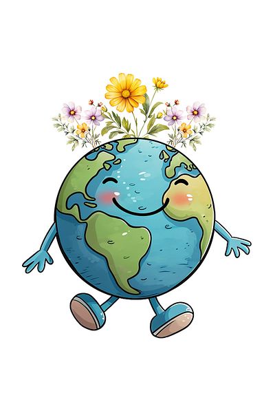 StoryGift Romania Sticker Eticheta 50CM cu planeta Pamant, ilustratie, constientizare, flori, imbujorata, apa c