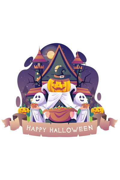 StoryGift Romania Sticker Adeziv 90CM Cu Mesaj In Engleza Happy Halloween, Fantome, Dovleac, Castel, cu Margini