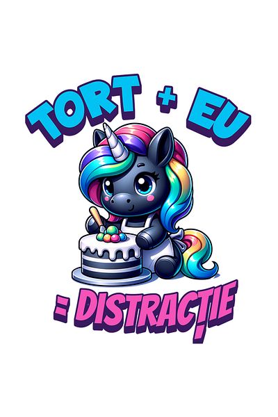 StoryGift Romania Sticker Eticheta 40CM Adeziv Unicorn cu tort aniversar, zi de nastere, La Multi Ani cu Margini
