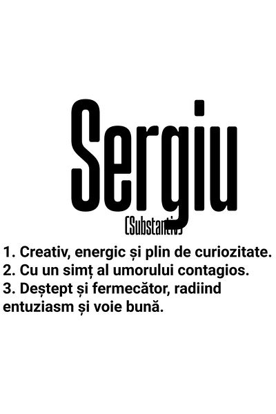 StoryGift Romania Sticker Eticheta 50CM Cu Numele Sergiu, Cu Mesaj Motivational, Creativ, Energic, Curios, Deste