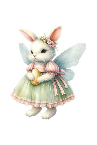 StoryGift Romania Sticker Autocolant 70CM cu o iepuroaica zana, ilustratie, fusta, coroana din flori, tine un ou