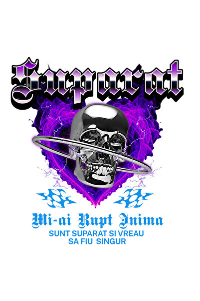 StoryGift Romania Sticker Autocolant 70CM cu Cap De Craniu Din metal Text Suparat Mi-ai Rupt Inima Sunt Suparat