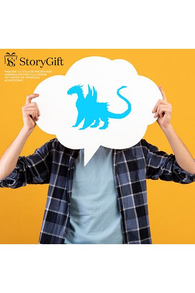 StoryGift Romania Sticker Eticheta 40CM Exterior cu un dragon - basme creatura fantastica solzi , Vinyl Albastru