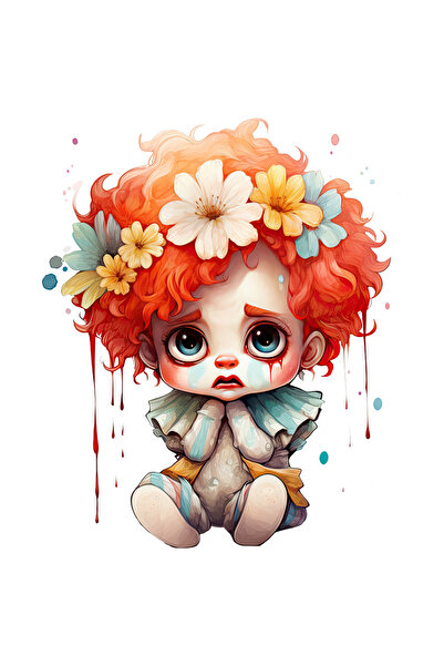 StoryGift Romania Sticker Eticheta 40CM cu un baietel trist, clovn, joker, suparare, dezamagire, flori, culori c