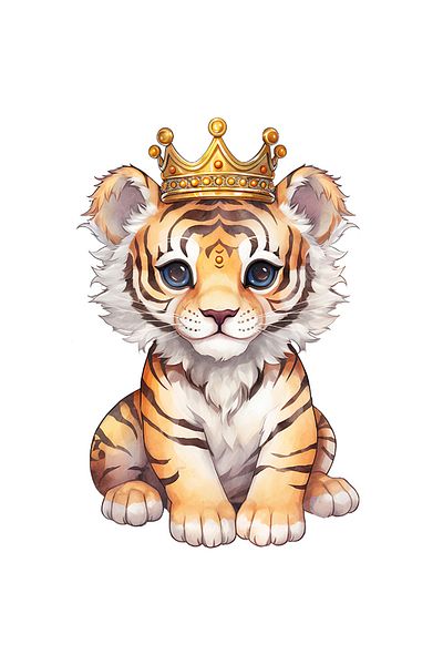 StoryGift Romania Sticker 70CM sticker with a tiger cub wearing a crown of gold, precious stones, an