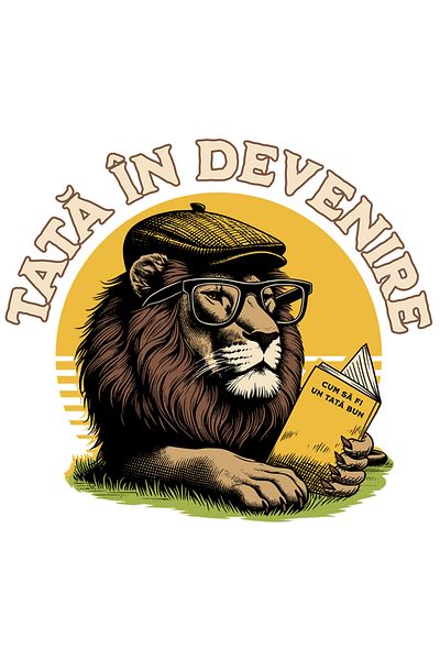 StoryGift Romania Sticker Autocolant 70CM Adeziv Tata în devenire, manual, leu, familie, iubire cu Margini Albe,