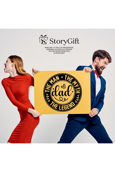 StoryGift Romania Sticker Eticheta 40CM Exterior pentru un tata respectat - barbatul, mitul, legenda , Vinyl Neg