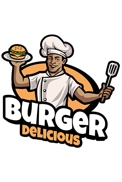 StoryGift Romania Sticker Autocolant 70CM Cu Mesaj Burger Delicious, Mancare, Bucatar, Spatula, cu Margini Albe