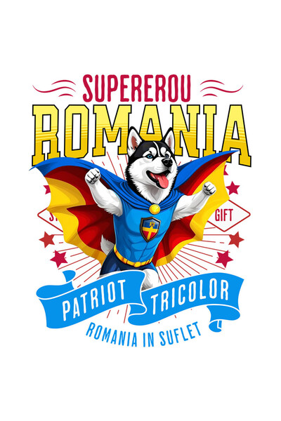 StoryGift Romania Sticker Label 50CM with Siberian Husky / Siberian Husky Dog in Captain Costume Romania with