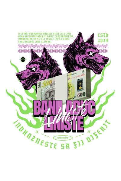 StoryGift Romania Sticker Autocolant 70CM cu Lupi Salbatici, Teanc Bancnote b...