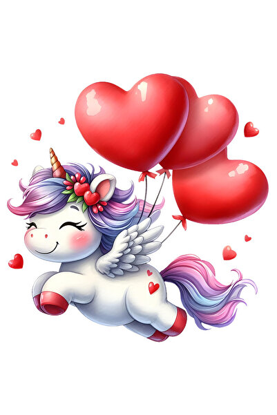 StoryGift Romania Sticker Adeziv 90CM cu un unicorn care zburda vesel, ilustratie, bucurie, baloane, inimioare,