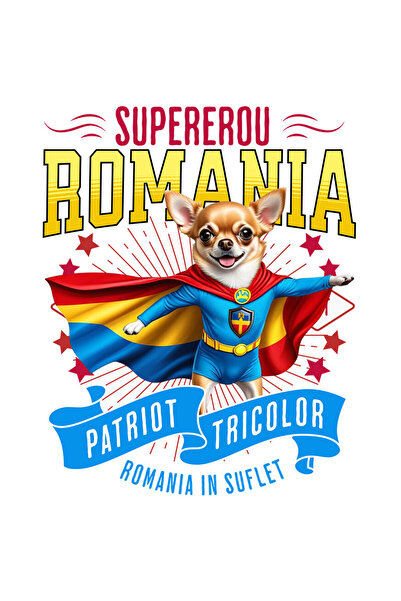 StoryGift Romania Sticker Cu Chihuahua Caine In Costum De Capitan Romania Cu Pelerina, Erou Nocturn, Desene