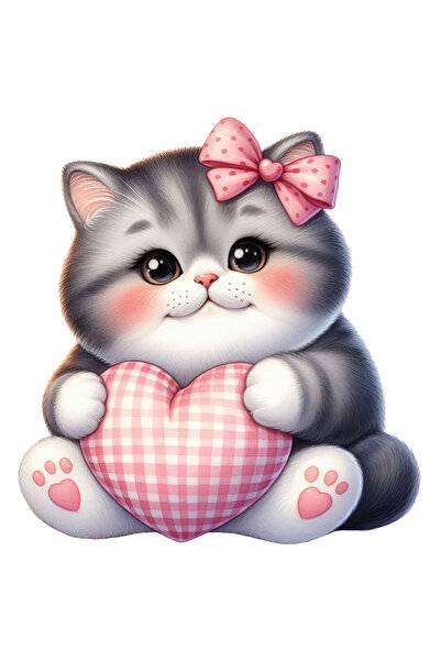 StoryGift Romania Sticker Autocolant 70CM cu o pisicuta plinuta care tine o inimioara in brate, ilustratie, vese