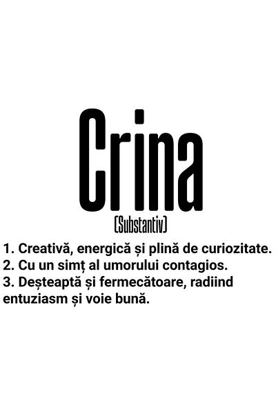 StoryGift Romania Sticker Eticheta 50CM Cu Numele Crina, si Mesaj Motivational, Creativa, Desteapta, Curioasa, A