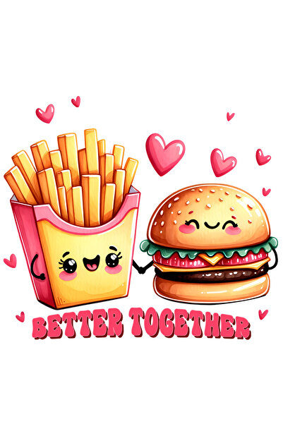 StoryGift Romania Sticker Autocolant 70CM cu o portie de cartofi prajiti si un burger care se tin de maini cu me