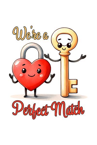 StoryGift Romania Sticker Eticheta 50CM cu o cheie si un lacat in forma de inima cu mesajul "We're a perfect mat