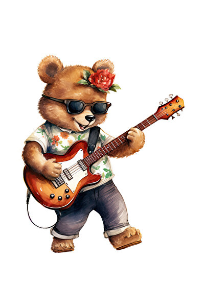 StoryGift Romania Sticker Cu Un Urs Care Canta La Chitara, Ilustratie, Veseli...