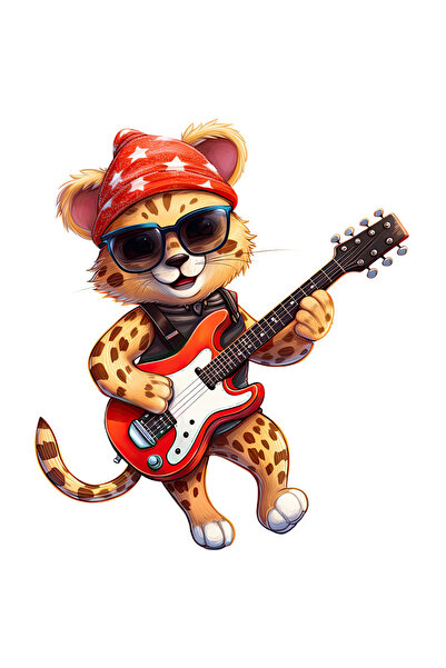 StoryGift Romania Sticker Cu Un Jaguar Care Canta La Chitara, Ilustratie, Tal...