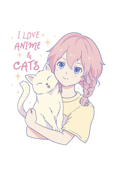 StoryGift Romania Sticker Personalizata Pentru Iubitorii De Anime Si Pisici, I Love Anime And Cats, Cu Marg