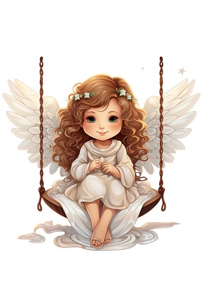 StoryGift Romania Sticker Eticheta 50CM cu o fetita cu aripi de ingeras care se da in leagan, ilustratie, joaca,