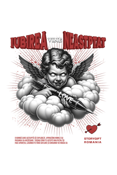 StoryGift Romania Sticker Eticheta 40CM Adeziv Iubirea vine neasteptat inger diavol cu arma cu Margini Albe, PVC