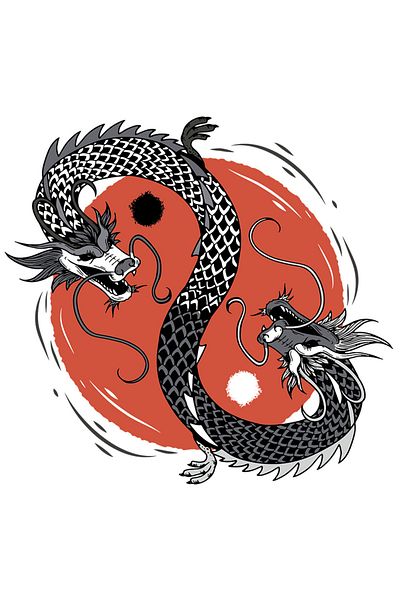 StoryGift Romania Sticker Autocolant 70CM Cu Ying Yang, Dragon, 2 Capete, Echilibru, Asiatic, cu Margini Albe,