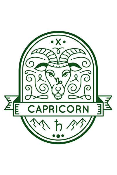 StoryGift Romania Sticker Cu Semn Zodie Capricorn, Animal Cu Coarne, Simbol, Mituri, Zodiac, Verde Cu Margi