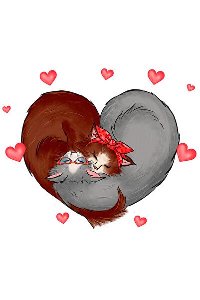 StoryGift Romania Sticker Adeziv 90CM cu 2 pisici care formeaza o inima, Vale...