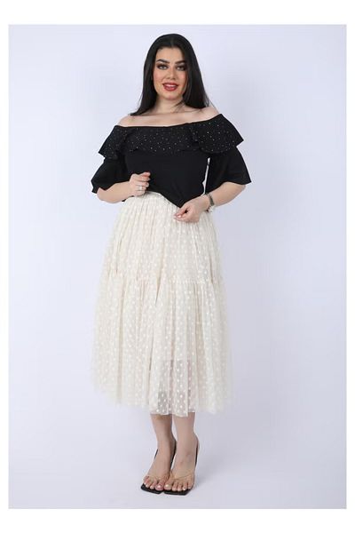 FULLJOY Elegant two-piece set: black blouse and white tulle skirt