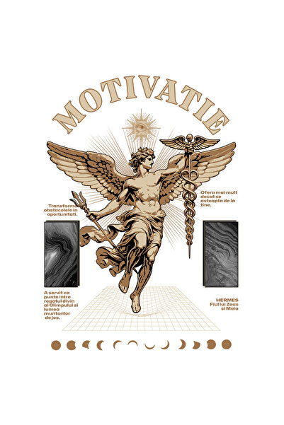 StoryGift Romania Sticker Autocolant 70CM Motivatie - Hermes, Fiul lui Zeus si Maia cu Margini Albe, PVC Vinyl 70 cm