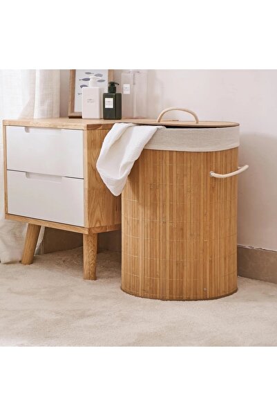 faseb Folding Natural Oval Bathroom Natural Bamboo Colored White Laundry Dirt...
