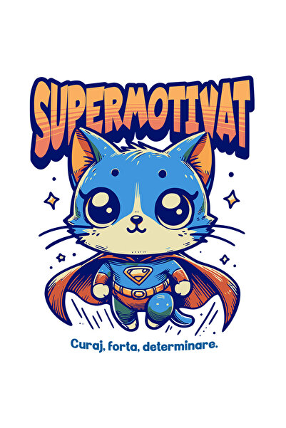 StoryGift Romania Sticker Adeziv 90CM Super Motivat, SuperErou, Pisica Zburan...