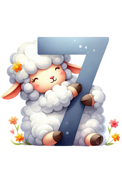 StoryGift Romania Sticker Adeziv 90CM cu cifra 7, ilustratie, pentru copii, s...