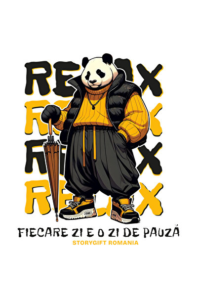 StoryGift Romania Sticker Autocolant 70CM Adeziv urs panda relaxat fiecare zi e o zi de pauza, concediu vacanta