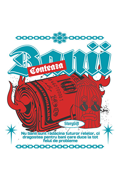 StoryGift Romania Sticker Adeziv 90CM Banii Conteaza cu Margini Albe, PVC Vin...