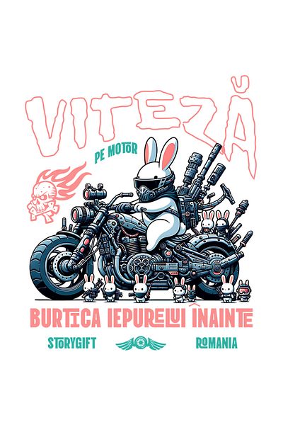 StoryGift Romania Sticker Eticheta 40CM Adeziv viteza pe motor burtica inainte, iepure motociclist cu Margini Al