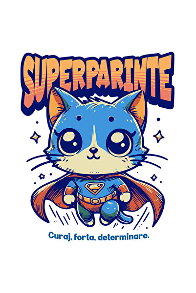 StoryGift Romania Sticker Eticheta 40CM Super Parinte, SuperErou, Pisica Zbur...