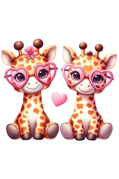 StoryGift Romania Sticker Adeziv 90CM cu 2 girafe cu ochelari in forma de ini...