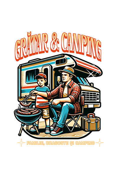 StoryGift Romania Sticker Autocolant 70CM Adeziv Gratar si camping tata fiu f...