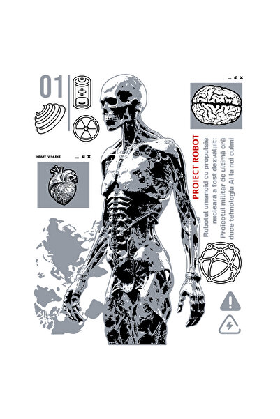 StoryGift Romania Sticker Eticheta 40CM Adeziv schelete anatomic uman proiect robot medicina cu Margini Albe, PV