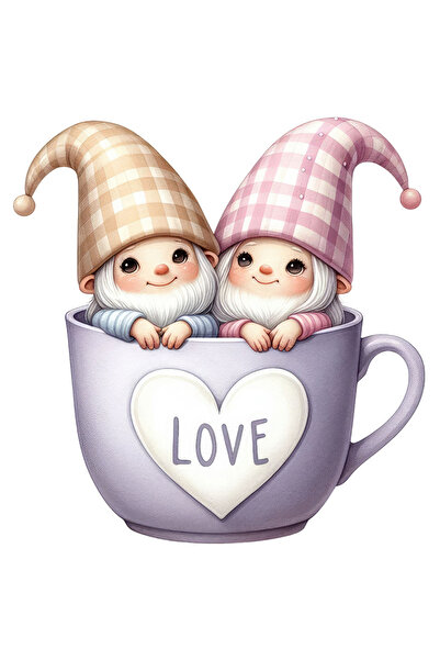 StoryGift Romania Sticker Adeziv 90CM cu doi Gnomi Fericiti intr-o , cu mesajul LOVE, cu Margini Albe, PVC Vinyl