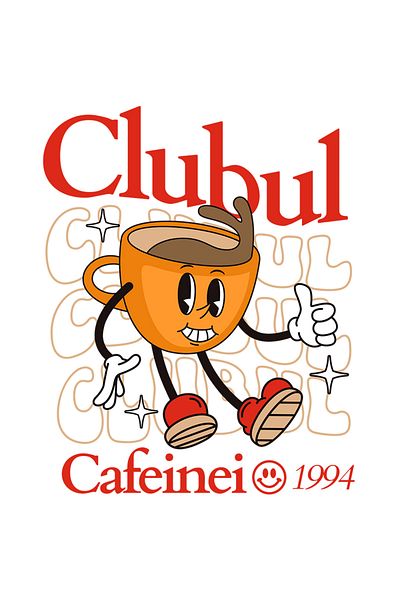 StoryGift Romania Adhesive Sticker Clubul Caffeinei Happy Coffee Cup with White Borders, PVC Vinyl 50 cm