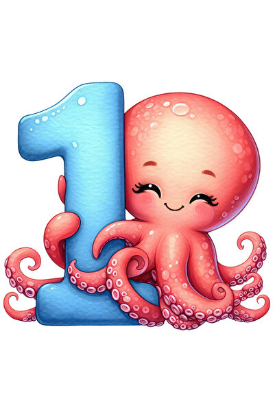 StoryGift Romania Sticker Adeziv 90CM cu caracatita cu cifra "1", ilustratie,...