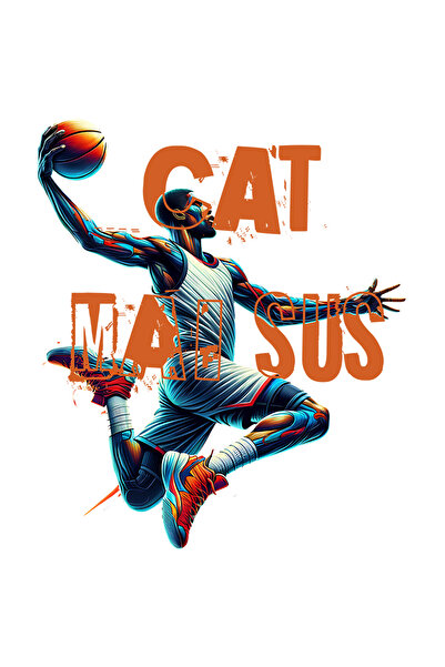 StoryGift Romania Sticker Autocolant 70CM Adeziv Om sarint in aer cu minge baschet mesaj motivational CAT MAI SU