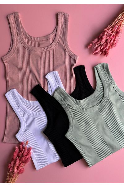 VicTroy Linea, 4-Piece Dusty Rose, Green, Black and White, Ribbed Thick Strap, Cotton Women's Atletz