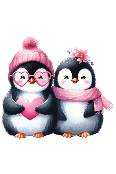 StoryGift Romania Sticker Autocolant 70CM cu 2 pinguini imbujorati, ilustrati...