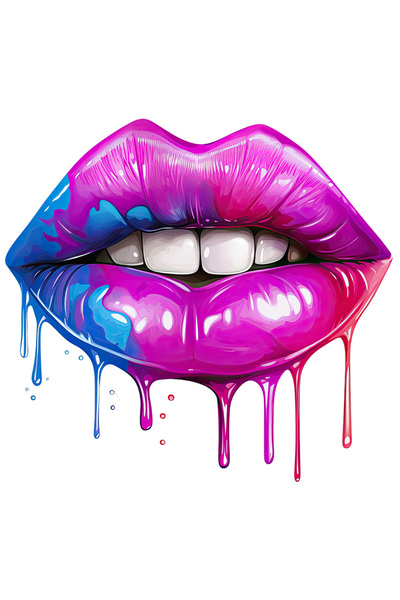 StoryGift Romania Sticker Eticheta 50CM cu buze vopsite, ilustratie, curg picaturi de vopsea, roz, mov, dinti ,