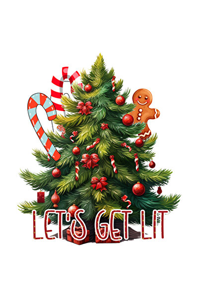 StoryGift Romania Sticker Eticheta 40CM cu brad impodobit cu mesajul "Let's g...