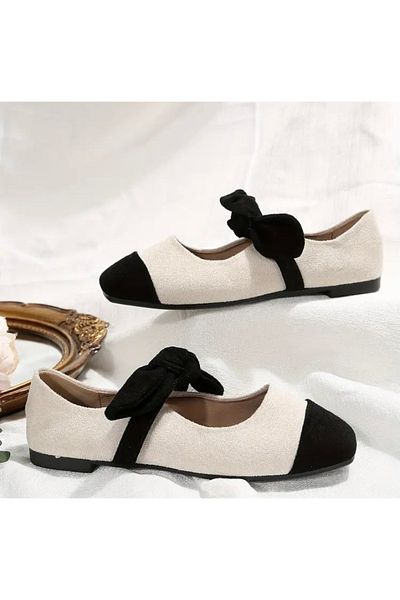 Accessories Vanilla Avenue Black White Ribbon Comfortable Flat Sole Women's Ballerina Shoes