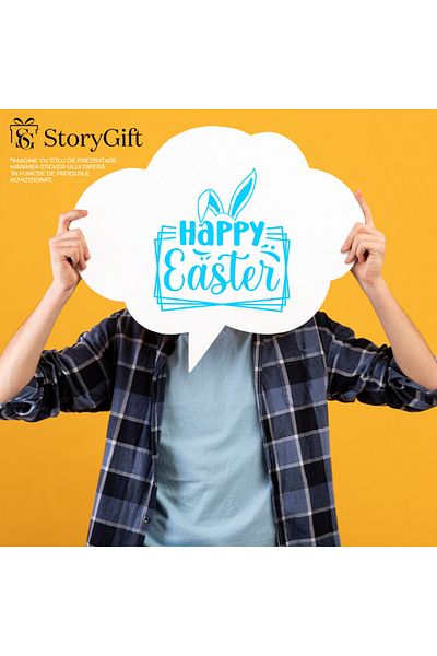 StoryGift Romania Adhesive Sticker 90CM Exterior with rabbit ears and the text "Happy Easter!" - greeting, Vinyl Al